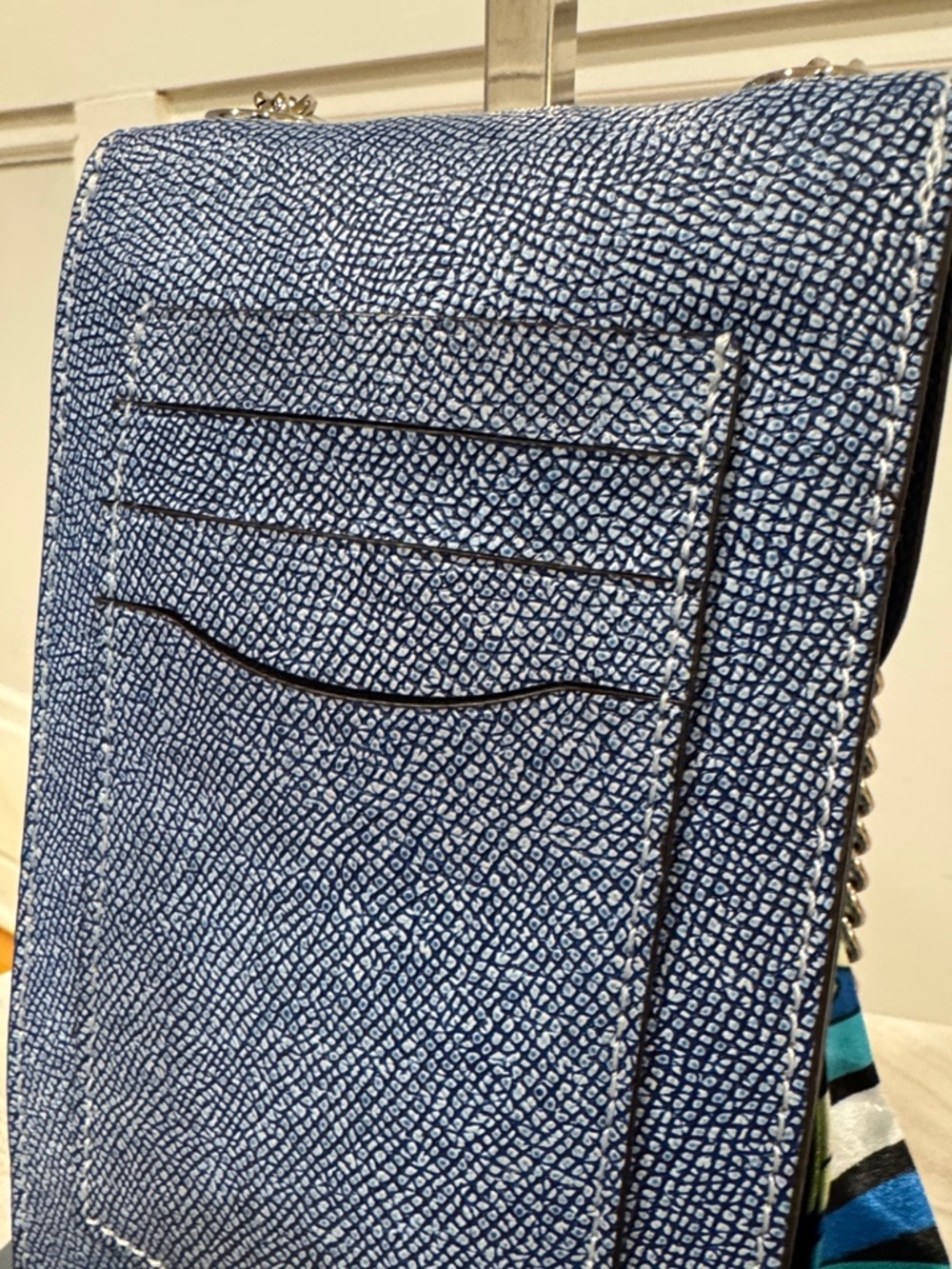 Coach North South Light Denim Blue Leather Crossbody Phone Pouch with Chain - Picture 8 of 17